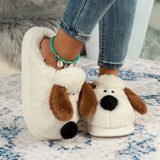 Unisex Cute Cartoon Puppy Furry House Shoes For Men And Women, Comfortable Warm Non Slip Soft Bottom Walking Shoes For Indoor, Autumn And Winter