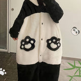 Cozy Panda Cartoon Wearable Blanket - Soft Flannel Hoodie with Sleeves, Thick Long Robe for Autumn/Winter Home Comfort