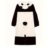 Cozy Panda Cartoon Wearable Blanket - Soft Flannel Hoodie with Sleeves, Thick Long Robe for Autumn/Winter Home Comfort