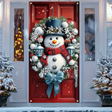 Charming Snowman & Christmas Wreath Door Banner - 35.4x70.8