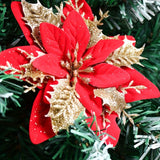 10pcs Sparkling Glitter Poinsettia Flowers - Artificial Christmas Tree Ornaments, Red Holiday Decor for Home & Wreaths, Christmas Decor