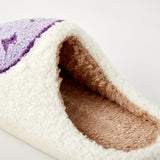 Fashion Happy Face Plush Slippers, Cozy & Warm Soft Sole Backless Flat Shoes, Comfortable Home Floor Slippers