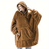 Cozy Double-Sided Fleece Hoodie Blanket - Thick, Wearable Couple's Loungewear with Pockets, Machine Washable, Black