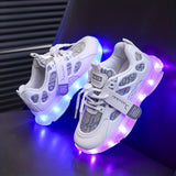 USB Rechargeable LED Light Low Top Sneakers - Breathable, Lightweight, Casual Running Shoes with Cool Design for Boys - Perfect for All Seasons and Outdoor Activities