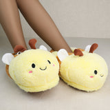 Casual Cute Cartoon Bee Design Slip On Home Shoes For Girls, Non-slip Warm Furry Slippers For Indoor Party