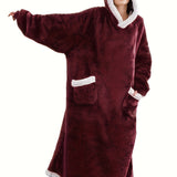 Plus Size Cozy Winter Wearable Fleece Blanket Robe - Soft Flannel Long Sleeve Hooded Design with Pockets for Relaxation - Perfect for Cold Weather Lounging and Outdoor Activities