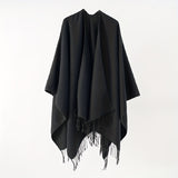 Solid Color Tassel Cardigan Poncho Simple Imitation Cashmere Open Front Large Shawl Women's Autumn Winter Outside Warm Coldproof Shawl Cape