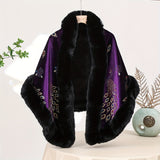 Glamorous Peacock Pattern Faux Fur Collar Shawl Cardigan - Winter Thickened Warmth for Stylish Women - Noble Design, Cheongsam-Inspired Cloak