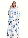 Cozy Plus Size Sloth Print Robe - Soft Womens Flannel Wearable Hooded Blanket - Comfy & Adorable Extra Long Sleepwear for All Seasons