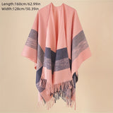 Ladies Stylish Cardigan Poncho Large Stripes Open Front Outerwear Shawl Autumn Winter Travel Windproof Warm Blanket Cloak Shawl