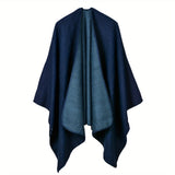 Generous Solid Color Cashmere-Feel Shawl Cape - Timeless Elegance, Ultra-Warm & Reversible - Versatile Windproof Cardigan-Style Wrap