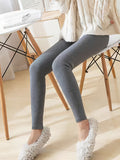 Solid Fleece Skinny Leggings, Casual High Waist Thermal Leggings For Fall & Winter, Women's Clothing