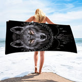 1pc Vibrant Wolf Dreamcatcher Printed Beach Towel - Ultra-Soft, Highly Absorbent, Quick-Drying, Modern Style, 55 Inch Multi-Use Summer Bath Towel for Yoga, Swimming, Fitness, Camping, and Outdoor Activities