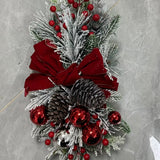 1pc 22.83" Americana Style Christmas Garland with Handcrafted Pine Cones and Bows, Staircase Holiday Decor, No-Electricity Festive Wreath, Non-Feathered