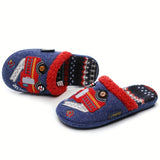 Cuddly Cartoon Character Soft Plush Cozy Slippers - Boys' Anti-Skid Warm Slip-On Shoes for Indoor Home Use with Soft Fleece Lining and Grip Sole - Perfect for Cold Winter Days and Lounging Around the House