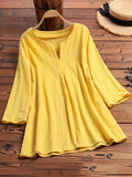 Plus Size Chic Solid Blouse with Flattering V-Neck - Effortless 3/4 Sleeve Casual Style for Spring - Curvy Womens Fashion