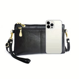 Fashion Crossbody Bag For Women, Double Zipper Clutch Purse, Square Wrist Wallet For Coin & Phone