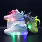 Vibrant Gradient Low Top Mesh Sneakers for Boys - Fitness & Cross-Training Shoes with Breathable Lightweight Design, Summer Sport Style, and LED Light Accents - Trendy, Comfortable, and Durable