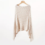 Knit Hollow Out Pullover Poncho Solid Color Tassel Double-layer Outside Wrap Shawl Stylish Bat Sleeve Loose Coat Shawl