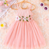 Girls' Summer Princess Dress - Floral Embroidery, Breathable Mesh, Perfect for Party & Beach Wear