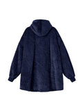 Solid Plush Hooded Robe, Warm & Comfy Wearable Blanket Robe With Pockets, Women's Sleepwear