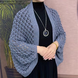 Chic Monochrome Hollow Cardigan Shawl - Loose Batwing Sleeves, Elegant Smock Design for Stylish Womens Outerwear