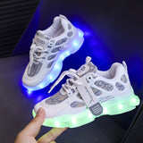 USB Rechargeable LED Light Low Top Sneakers - Breathable, Lightweight, Casual Running Shoes with Cool Design for Boys - Perfect for All Seasons and Outdoor Activities