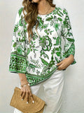 Chic Plus Size Floral Long Sleeve Top - Comfort Stretch, Versatile for Casual & Work Wear