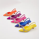 Elegant Slingback Kitten Heels: Solid Color, Lace-Up, Comfortable Low Stiletto, Pointed Toe - Perfect for Every Occasion