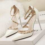 LUTAOTIE 1138-13 European and American Simple Sexy Nightclub Stiletto Heel High Heels Shallow Mouth Pointed Rivets Hollow-out Strap Sandals