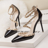 LUTAOTIE 1138-13 European and American Simple Sexy Nightclub Stiletto Heel High Heels Shallow Mouth Pointed Rivets Hollow-out Strap Sandals