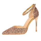 LUTAOTIE Women's Stiletto Low-cut Pointed-toe Hollowed Sequined Sexy Heels