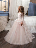 Teen Flower Girl Maxi Lace Ball Gown - Semi-Sheer, Contrasting Floral Pattern, Woven Polyester, Skinny Fit, Non-Stretch, Perfect for Party Role-playing and Host Performance in Fall/Winter Seasons