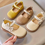 Trendy Cute Bowknot Pearl Decor Woven Shoes For Girls, Breathable Lightweight Soft Flat Shoes For Spring And Autumn