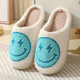 Fashion Happy Face Plush Slippers, Cozy & Warm Soft Sole Backless Flat Shoes, Comfortable Home Floor Slippers