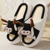 Women's Cartoon Cow Slippers Cute Animal Slide Slippers Cotton Linen Non-slip Outdoor Indoor House Slippers