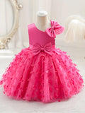 Toddler Girls Cute Princess Dress With Bow Belt Butterfly Design Mesh Dress Flutter Mesh Sleeve Tutu Dress For Party, Birthday