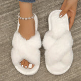 Cozy Plush Cross-Strap Women's Slippers - Warm, Open Toe Indoor Shoes With Soft Sole For All Seasons