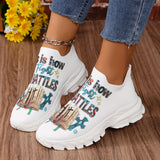 lutaotie Womens Platform Sneakers - Ultra Breathable Soft Knit Slip-On Shoes with Exceptional Comfort and Low-Top Profile - Stylish Letter Print, Perfect for Outdoor Activities and Versatile Sport Wear