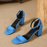 Stylish Chunky Heel Sandals - Women's Shoes - Solid Color Ankle Buckle Strap Casual Summer Shoes with Versatile Design for Daily Wear