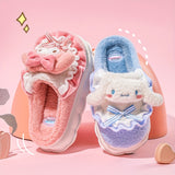 Sanrio Kuromi Plush Slippers for Girls - Cozy & Cute Cartoon Design with Soft EVA Sole, Perfect for Indoor Wear in Fall/Winter