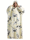 Cozy Plus Size Sloth Print Robe - Soft Womens Flannel Wearable Hooded Blanket - Comfy & Adorable Extra Long Sleepwear for All Seasons