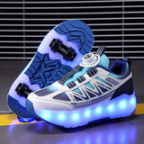 Roller Skateboard Shoes - Trendy Low Top Design with 16 Flashing Modes USB Rechargeable LED Light, Breathable Lightweight Anti Slip Retractable Wheel for Indoor Outdoor, All Seasons, Girls' Favorite