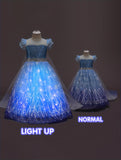 Glittering Girls LED Princess Dress - Sparkling Sequins, Puff Sleeves, Tulle Skirt - Enchanting Fairy Tale Cosplay for Halloween, Holidays, Parties, Proms, Birthdays & Mardi Gras - Battery Not Included