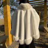 Luxurious Faux Fur Collar Shawl Cape - Fashion-Forward Checkerboard Pattern - Oversized & Warm for Autumn Winter