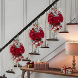 1pc 22.83" Americana Style Christmas Garland with Handcrafted Pine Cones and Bows, Staircase Holiday Decor, No-Electricity Festive Wreath, Non-Feathered