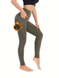 Tummy Control & Comfort: High Waisted Gym Fleece Leggings For Women's Activewear