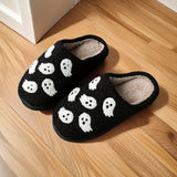 Halloween Ghost Pattern Slippers, Casual Slip On Plush Lined Shoes, Comfortable Indoor Home Slippers