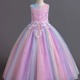 Rainbow Princess Dress for Girls - Lace, Tulle, and Flower Accents - Perfect for Wedding, Pageant, Runway, Piano Performance, and Special Occasions