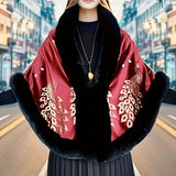 Glamorous Peacock Pattern Faux Fur Collar Shawl Cardigan - Winter Thickened Warmth for Stylish Women - Noble Design, Cheongsam-Inspired Cloak